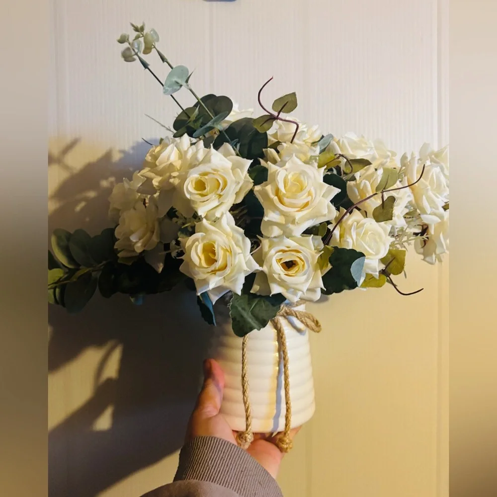 White Floral Arrangement in Ceramic Vase